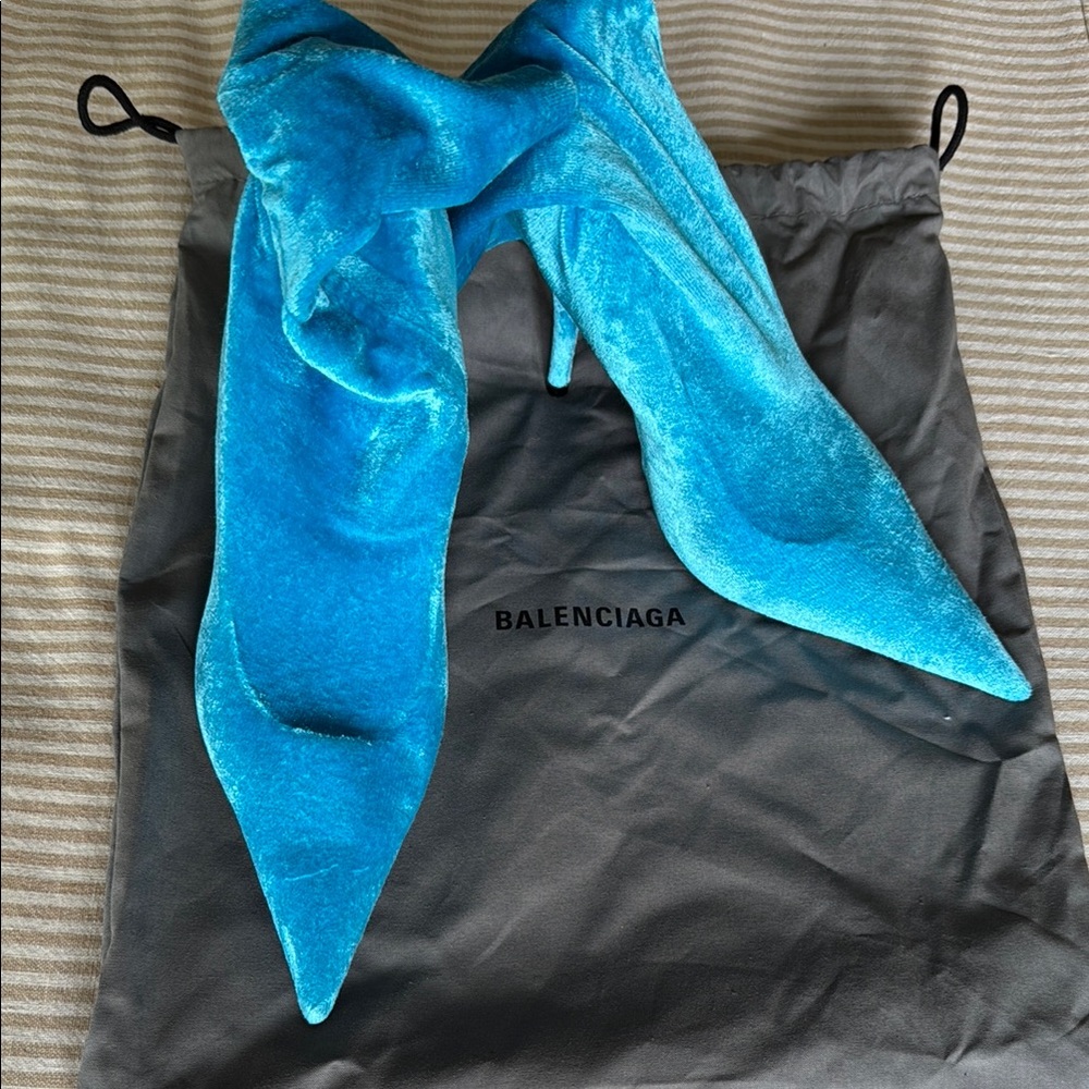 Balenciaga Knife Blue Velvet Boots 37